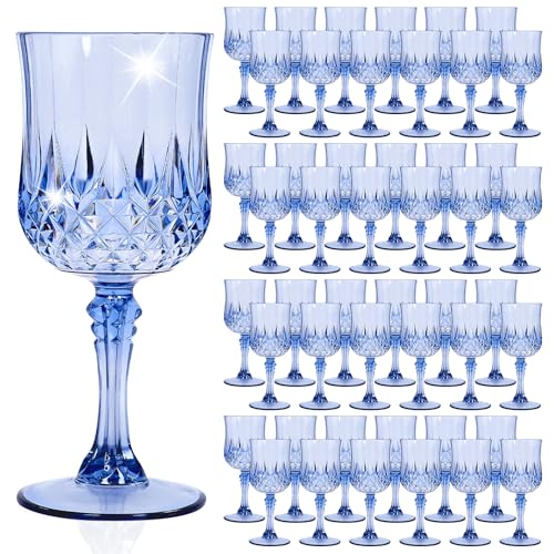 Showgeous 48 Pack Light Blue Plastic Wine Glasses, Vintage Wine Glasses