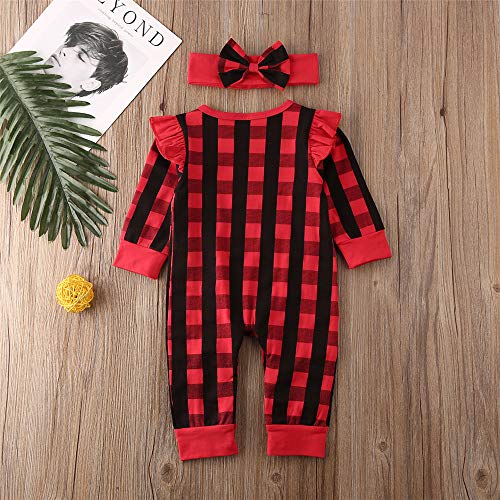 Infant Baby Girls Ruffle Plaid Jumpsuit Romper Long Sleeve One Piece Outfit Fall Winter Christmas Clothes (Ruffle Red Plaid, 0-3 Months)3