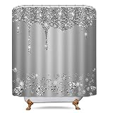 TERSUM Silver Grey Shower Curtains(No Glitter), Perfect Color Scheme for Bling Party Decorations 72x