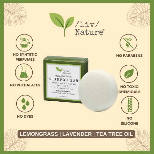 /Liv/ Nature Solid Shampoo Bar - Usa Made | Lightly Scented With 100% Organic Essential Oils | Natural, Plant Based Ingredients | Zero Waste, Eco Friendly | Tea Tree Oil, Lemongrass, Lavender (1-Pack) #TOP4