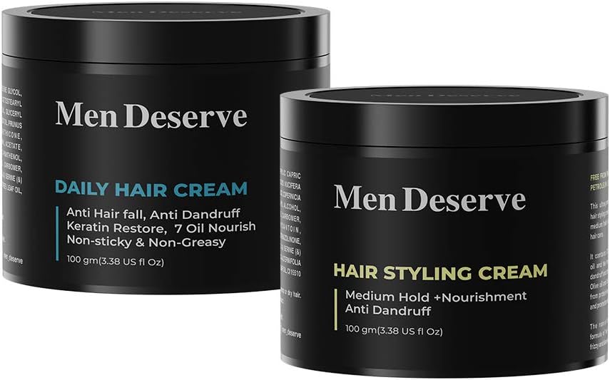 Combo Pack of Daily Hair Cream & Hair Styling Cream (2x100g) | Non-Greasy Hair Cream for Men With Olive Oil, Coconut Oil, & Keratin for Dry and frizzy hair