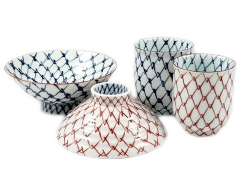 Amazon.co.jp: 有田 波佐見焼 福峰窯 掛網 茶碗・湯呑 睦揃