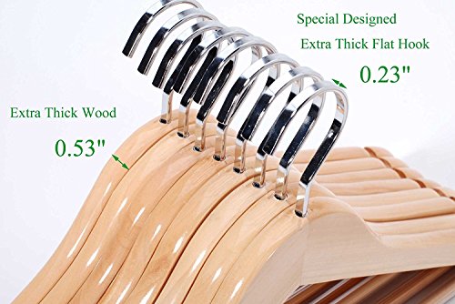 TOPIA HANGER Extra Strong Cherry Wooden Suit Hangers, Solid Wood Coat Hangers, Glossy Finish with Extra Thick Chrome Hooks & Anti-Slip Bar, 16-Pack CT01M - Thumbnail 5