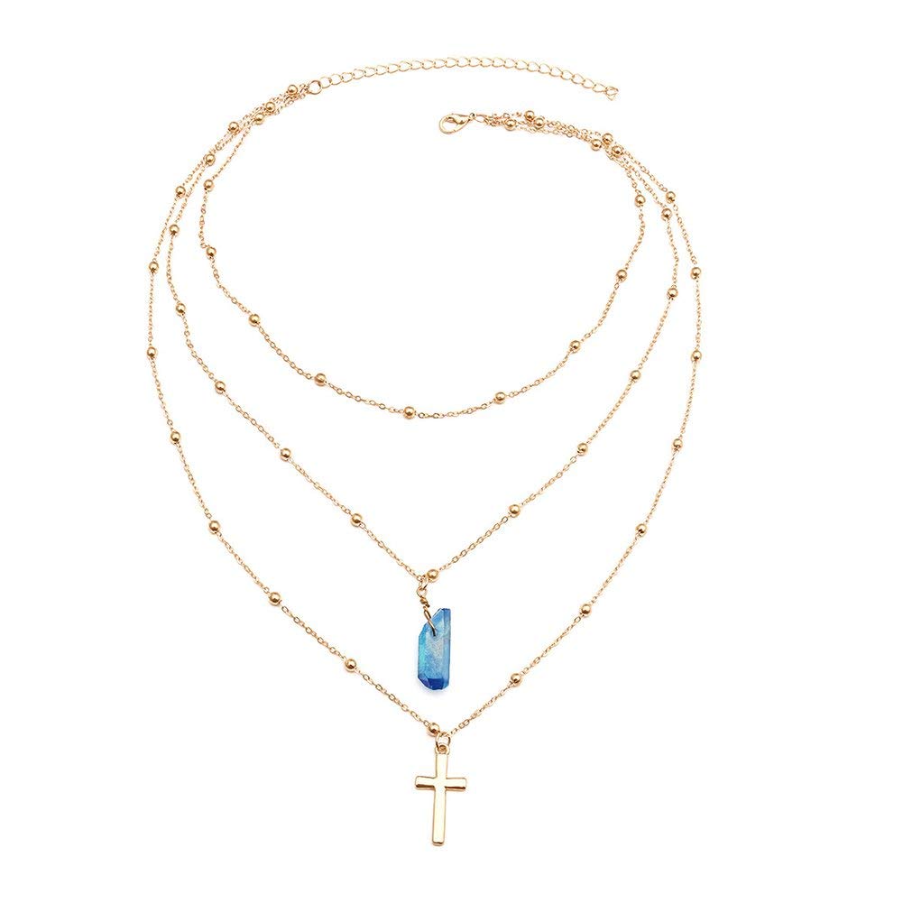 Pendentif multicouche anti-emmêlement avec croix et chaîne fine - 2