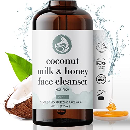 Foxbrim Naturals Coconut Milk & Honey Facial Cleanser With Organic Aloe Vera & Jojoba Oil - No Added Fragrance, Gentle & Hydrating Face Wash Gel For Sensitive To Dry Skin, 4Oz #TOP23