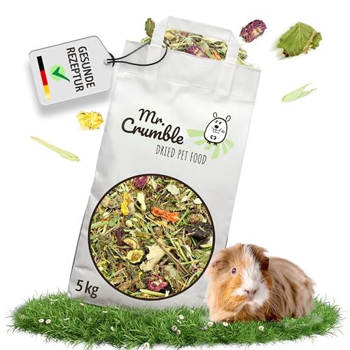 Mr. Crumble Meerschweinchen-Futter – 100 % natürlich, getreidefrei, ohne Pellets – mit Blüten & Kräutern – rohfaserreiches Strukturfutter für gesunde Verdauung – 5 kg