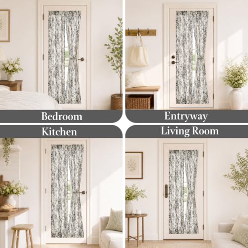Image of jinchan Floral Sidelight Curtains for Front Door, 26x72, 2 Panels | 25% linen blend, black floral print, light filtering, rod pocket, tiebacks, washable, for front door sidelights