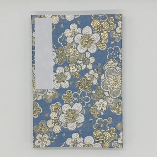 高知製本 ビニールカバー付き御朱印帳 青地に梅佳境/西陣金襴/蛇腹式/大判/のサムネイル