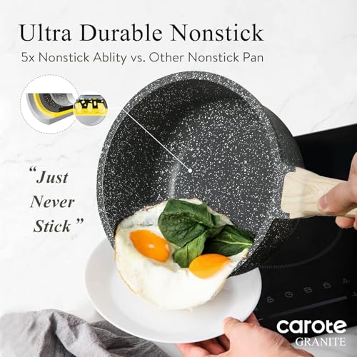 Image of CAROTE 1.5Qt & 3.0Qt Sauce Pan Set with Lid Nonstick Saucepan 4 Pcs Non Stick Sauce Pots Cooking Pot with Pour Spout, Easy to Clean, Small Kitchen Pots Induction Pot, PFOA FREE (Class Granite)