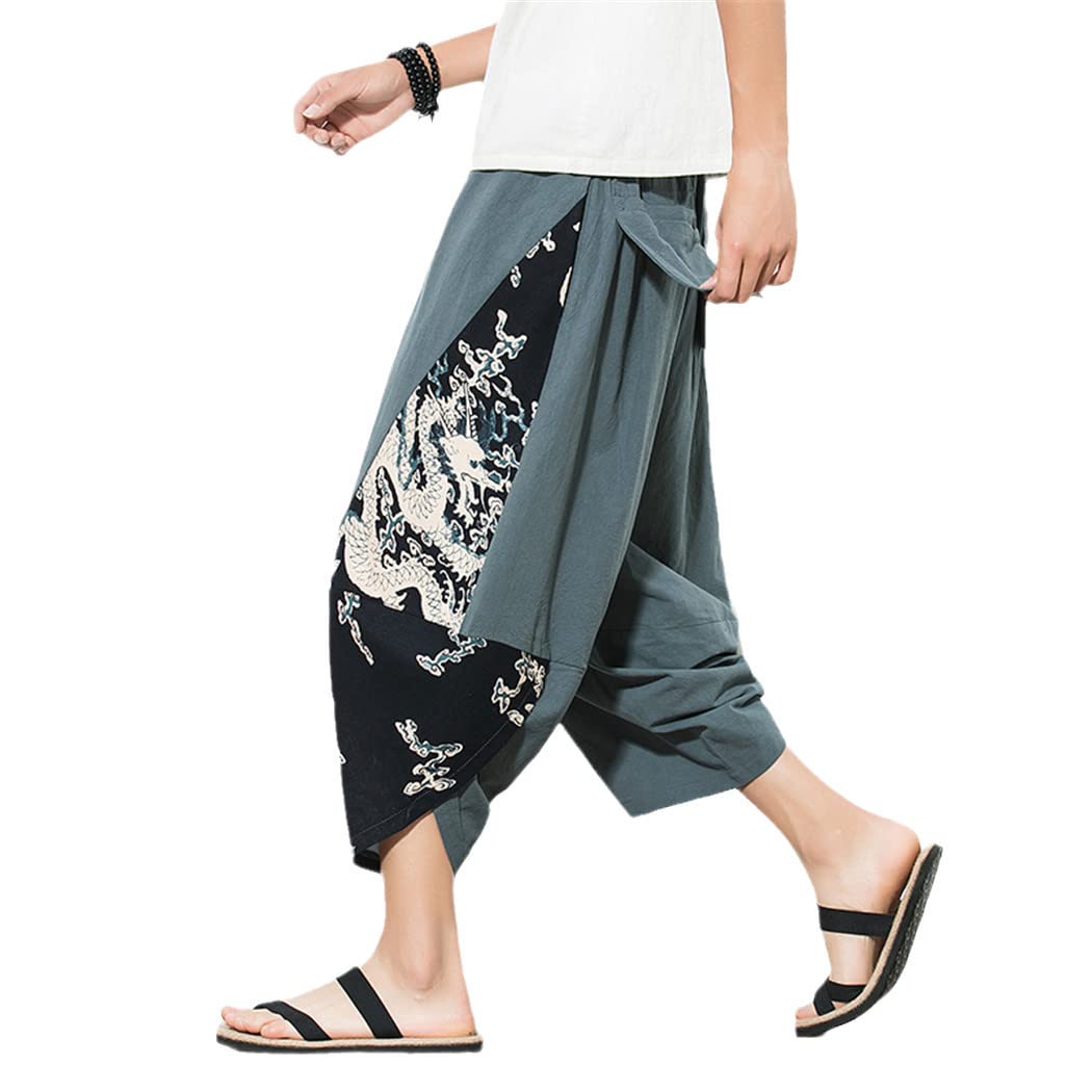 Pantalon sarouel d'été pour homme en coton anti-transpiration coupe ample style chinois vintage vert - 6