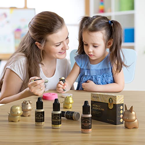 Metallic Alcohol Ink Set - Gold Metallic Mixatives Alcohol Pigment, High Concentrated With Extreme Shimmer Alcohol-Based Inks For Epoxy Resin Yupo Tumblers Cups Fluid Art Painting (4 * 15Ml/.5 Fl Oz) #TOP5