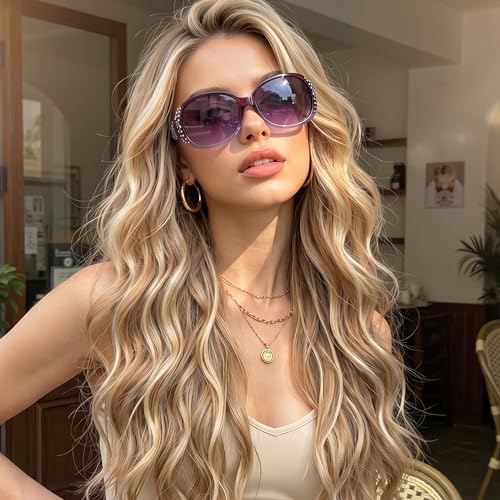 Image of LVIOE Polarized Sunglasses for Women Rhinestone Design Wrap Around Shades | UV400 Protection Fashion Sun Glasses Stylish Elegant Frame, Bonus Cleaning Cloth & Soft Pouch Plus Essential Accessories
