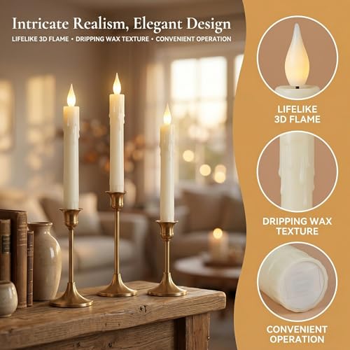 Image of 6.7 Inch Flameless Taper Candles with 2 Remotes LED Candlesticks Battery Operated Realistic Flickering Flame, for Wedding Centerpieces, Christmas, Home Decor 12 Pack