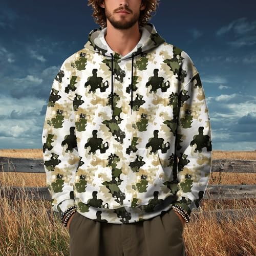 Sudadera beige con capucha para hombre talla L y estampado de ganso 2