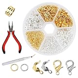 【Paket Enthält】30 silberne Karabinerverschlüsse, 30 goldene Karabinerverschlüsse, 100 silberne offen gebogene Ringe, 100 goldene offen gebogene Ringe, 100 silberne Perlenspitzen mit 1 Paar Spitzzangen, 1 Paar Öffner und 1 Paar gebogene Pinzetten, um die Werkzeuge für eine einfache Verwendung anzupassen. Sie können sie verwenden, um Armband, Halsband, Schmuck und andere Kunsthandwerke herzustellen, genug menge, um Ihren täglichen Bedarf zu decken.