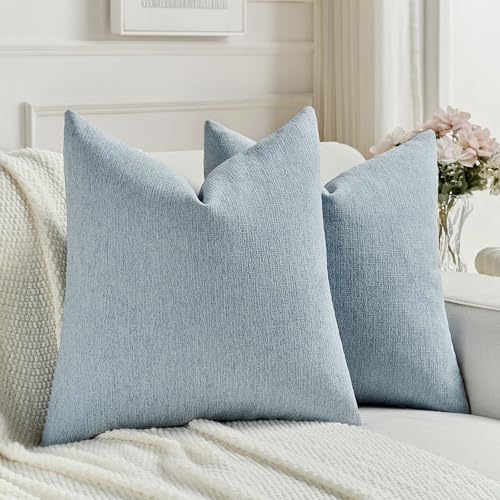 FUTEI Denim Blue Chenille Decorative Throw Pillow Covers 26x26 Inch Set of 2,Soft Cozy Faux Linen Textured Euro Pillow Shams,Farmhouse Home Decor for Couch Living Room