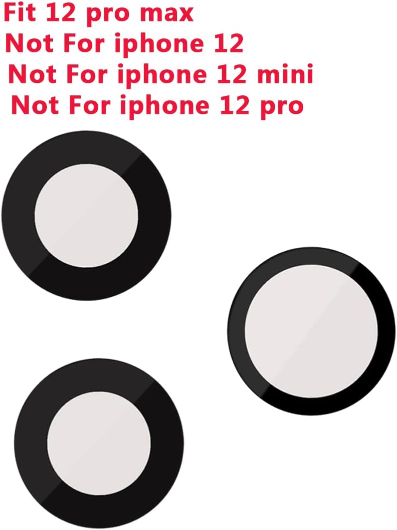 3 Pieces Original Rear Back Camera Glass Lens Replacement + Pre-Installed Adhesive Preinstalled + Repairing Tweezers Tool Kit, Compatible with iPhone 12 Pro Max 6.7 Inch