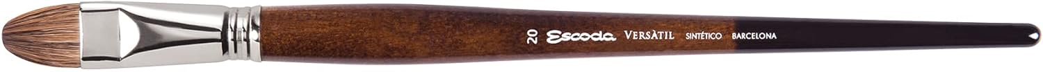 Escoda Versatil 3042 Series Artist Oil and Acrylic Paint Brush, Synthetic Kolinsky, Long Handle, Bright, Size 20