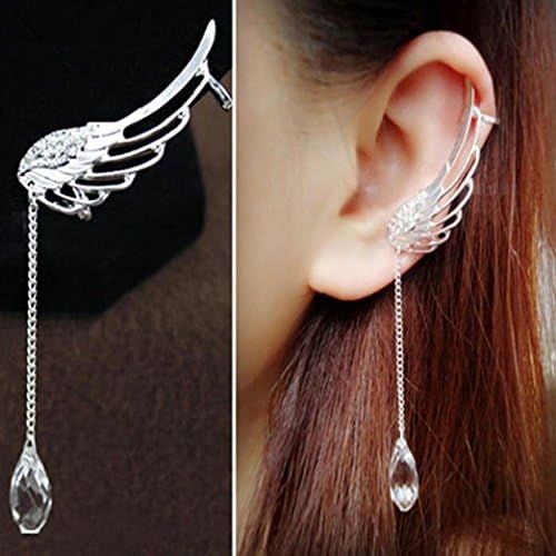 Hearts Shop Charm Elegant Angel Wing Crystal Earrings Drop Dangle Ear Stud Cuff Clip