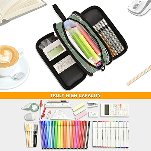 Cute Cows Pattern Green Pencil Case Big Capacity For Girl Boy Cartoon Animal Student Pencil Bag Pen Pouch Large Stationery 3 Compartments Zippers Organizer School College Office Teens Adults #TOP5