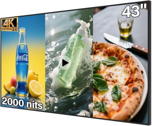 Image of 43 inch 4K Digital Signage Display, 2000nits High Brightness, LCD Monitor Slim Fit Frameless Advertising Display, Wall Mount Digital Display, CMS Remote Publishing, 7 /24 Timer Switch, Built-in Speaker