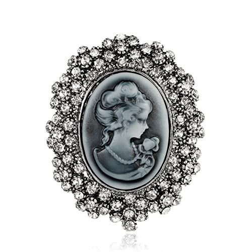 lureme Vintage Elegant Victorian Lady Beauty Cameo with Crystal Brooch