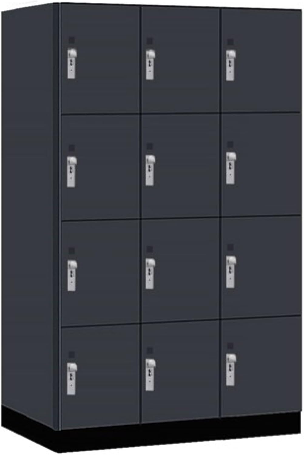 Salsbury 15" Wide Premier Wood Locker-Four Tier-3 Wide-6 Feet High-24 Deep-Carbon Mesh-Silver Hasps
