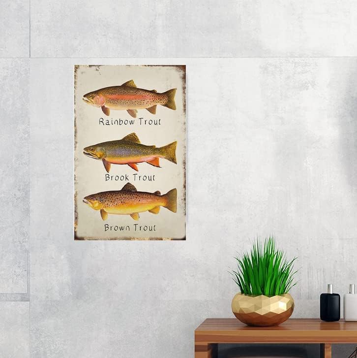 Miniatura 3 de Letrero de metal de trucha arco iris, arte de pared de trucha marrón, trucha marrón, decoración retro, placas de póster, decoración divertida y