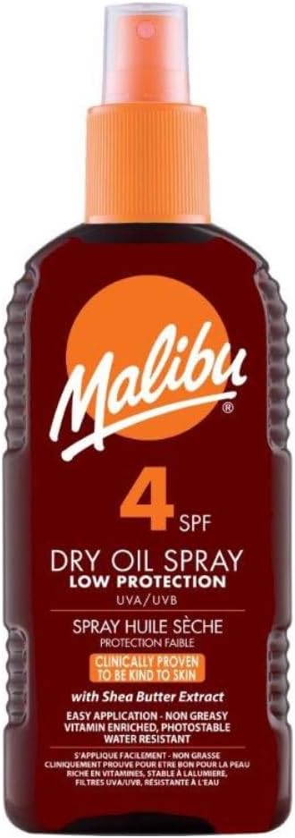 Malibu Sun SPF 4 Non-Greasy Dry Oil Spray for Tanning, 200ml