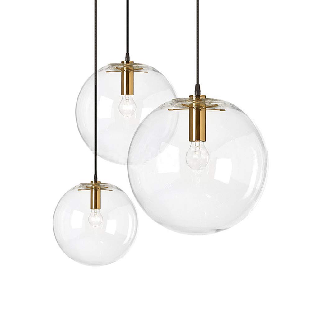 Lámpara de Cristal Colgante de Cristal LED esférica clásica esférica Lámpara de Vidrio con una luz única Creativa, Base de luz de Techo E27 Soporte de luz Dorado (20CM)