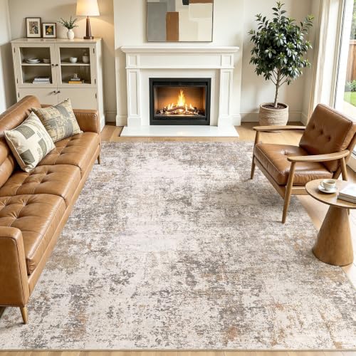 Jessibou Area Rugs 8x10 Living Room: Washable Large Abstract Modern Neutral Soft Rug Stain Resistant Non-Slip Backing Carpet for Bedroom Dining Room Indoor Nursery Dorm Home Office Decor - Brown Grey