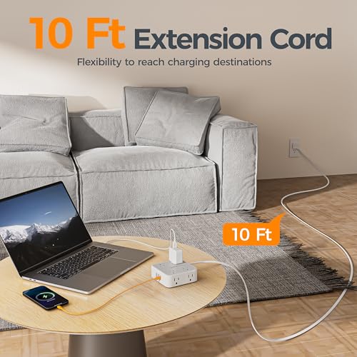 Image of TESSAN 10 Ft Surge Protector Power Strip, 3 USB(1 USB C) 8 Outlets, Flat Plug Extension Cord with Multiple Outlets, 900J Protection, Desk Charging Station for Home, Dorm Room Essentials, Grey