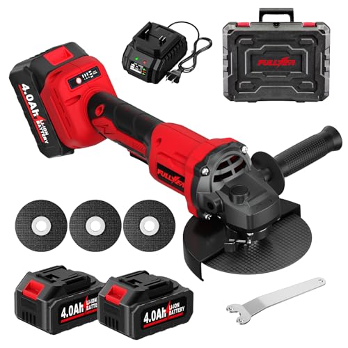 4-1/2 Angle Grinder Cordless, 12000 RPM Brushless Angle Grinder Tool, Power Angle Grinders with 2 * 4.0Ah Batteries & 3 Cutting Wheels, Electric Metal Grinder for Cutting, Grinding, Polishing (Red)