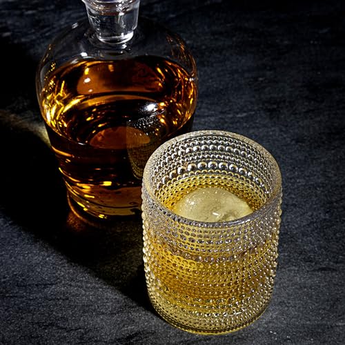 NASONI GLASSWARE 10 oz Hobnail Lowball Glasses Set of 6 (Clear) in Luxury Box - Vintage Rocks Glass Beaded Embossed Drinkware Old Fashioned Tumbler for Whiskey, Bourbon, Liquor, Water, Juice