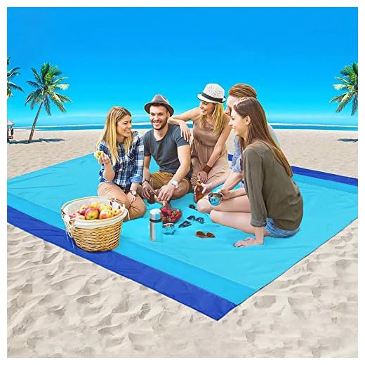 GZTLJ Beach Blanket, Large Sandproof Picnic Blanket Compact for 4-7 Persons Waterproof Quick Drying Beach Mat Made by Premium Nylon Pocket Picnic Sheet for Outdoor Travel (78" X 81")