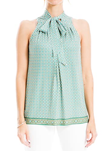 MAX STUDIO トップス Max Studio Women's Sleeveless Top with Neck Tie, Green Cloverboard