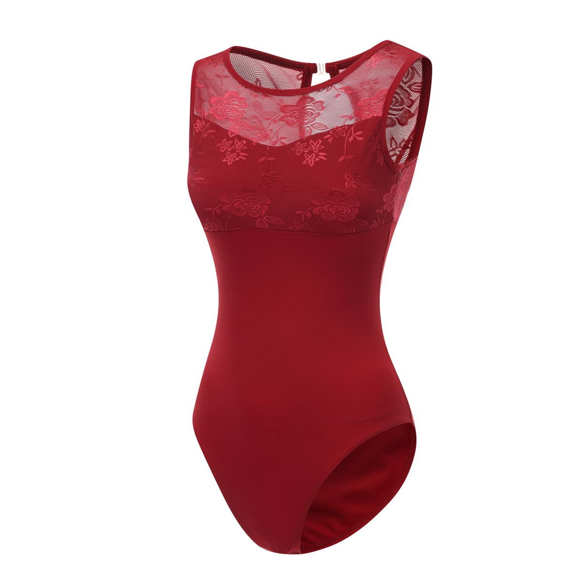 Lanbodance Women's Red Lace Sleeveless Lace Ballet Leotards For Dance Gymnastics Outfits, Large