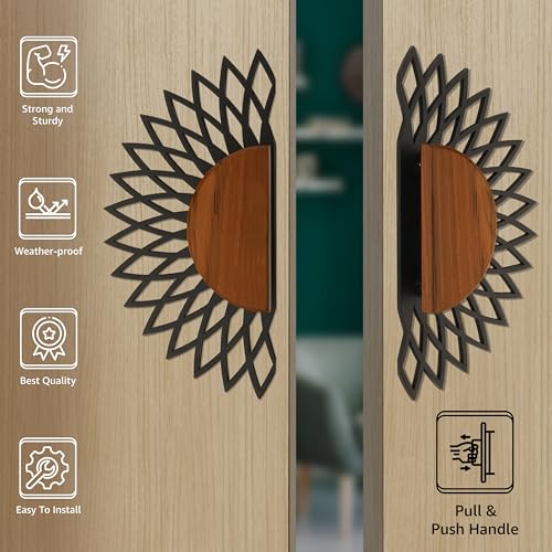 Image of Plantex 304 Grade Stainless Steel Main Door Handle /12-inch Round Shape Door Handle for Main Door /Pull-Push Door Handle -Pack of 1 (Black and Wood Finish)