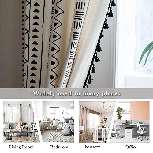 Colorbird Geometric Semi-Blackout Window Curtains 2 Panels Boho Linen Room Darkening Curtains Tassels Patterned Rod Pocket Window Drapes For Living Room Bedroom (52" W X 84" L Pair, Cream) #TOP4
