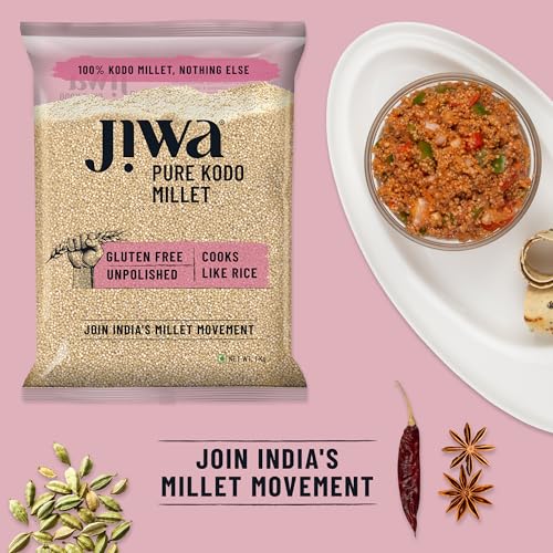 Image of Jiwa Pure Kodo Millet | Unpolished | Cooks In 15 Minutes | Positive Millet | Varagu /Arikelu /Hark /Varigu /Kodra Seeds |Ancient Grain | Low GI | Gluten Free | 1 Kg (Pack of 5)