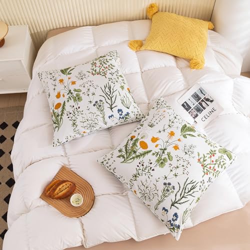 Image of ECOCOTT 2 Pack Pillowcase Euro Size with Green Botanical Floral Leaves Pillow Cases Set, 100% Cotton Queen Pillow Covers Envelope Closure (Euro, 26 inchx26 inch)