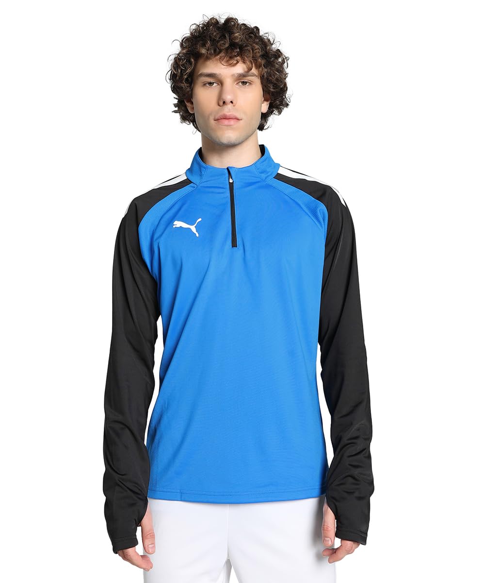 PUMA Men's teamLIGA 14 Zip Top Sweater, Electric Blue Lemonade-puma Black, size: L