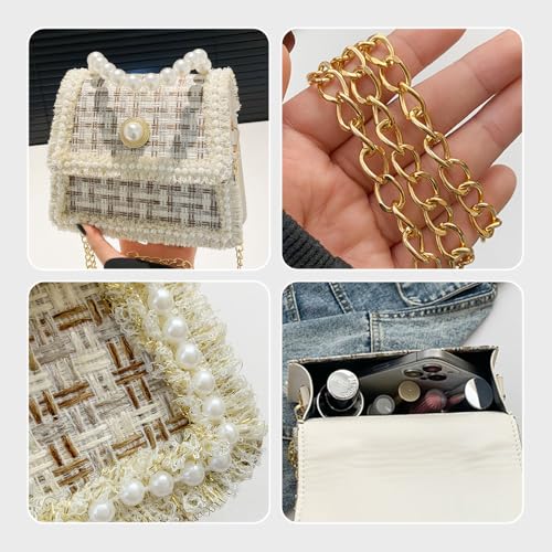 Small Tote Bag for Women Mini Square Handbag with Pearl Handle Elegant Ladies Crossbody Purse3