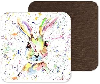 Coaster Hare Bunny Rabbit Wildlife Black white Animals Coasters Watercolour Art Gift Work Office Dining Tea coffee (1)