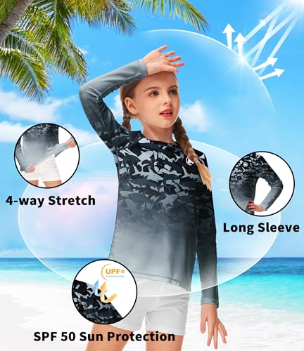 Image of AOBUTE Unisex Kids Rash Guard Long Sleeve SPF 50+ Sun Shirt UV Protection Swim Shirts 3-12 Years