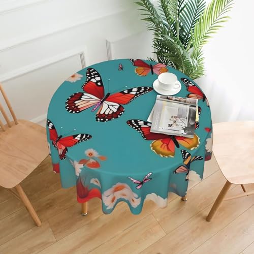 SamLng Nappe ronde avec imprimé poule et papillons volants parmi fleurs – 152,4 cm – Couture classique pour fête, hôtel, bureau et décoration de cuisine