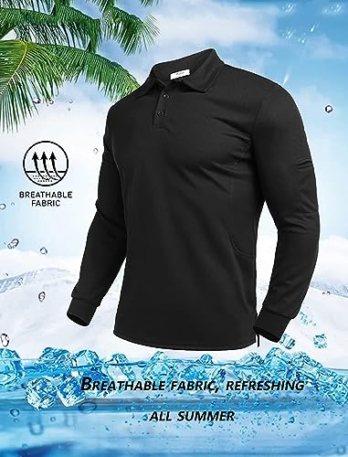 Deyeek Mens Polo Shirts Quick Dry Long Sleeve Polo Shirts for Men UPF 50+ Sun Protection Golf Polo Shirts 3XL Black - Thumbnail 5