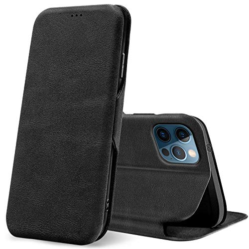 Verco Funda para Apple iPhone 12 (6.1 Pulgadas), iPhone 12 Pro Flip Libro Premium Carcasa [Cierre Magnético] Funda Protectora para iPhone 12 12 Pro Case, Negro