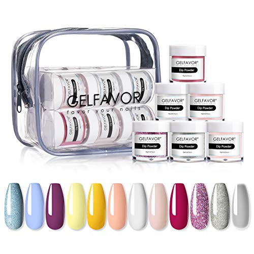 Gelfavor Nail Dip Powder Kit 12 Colors Powder Nail Dipping Kit for French Nail Manicure Nail Art No Nail Lamp Needed (Purple)