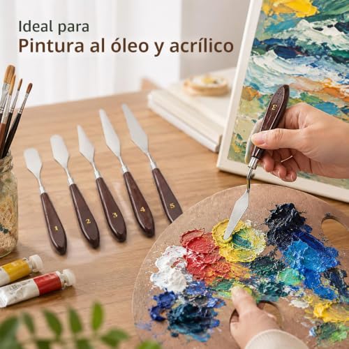 Miniatura 6 de Exerz Cuchillos De Paleta, 5 Piezas De Acero Inoxidable. Espátula Raspador. Suministros De Arte, Accesorios Para Pintura Al Óleo Y Acrílica, Mezcla De Colores Para Verter Arte